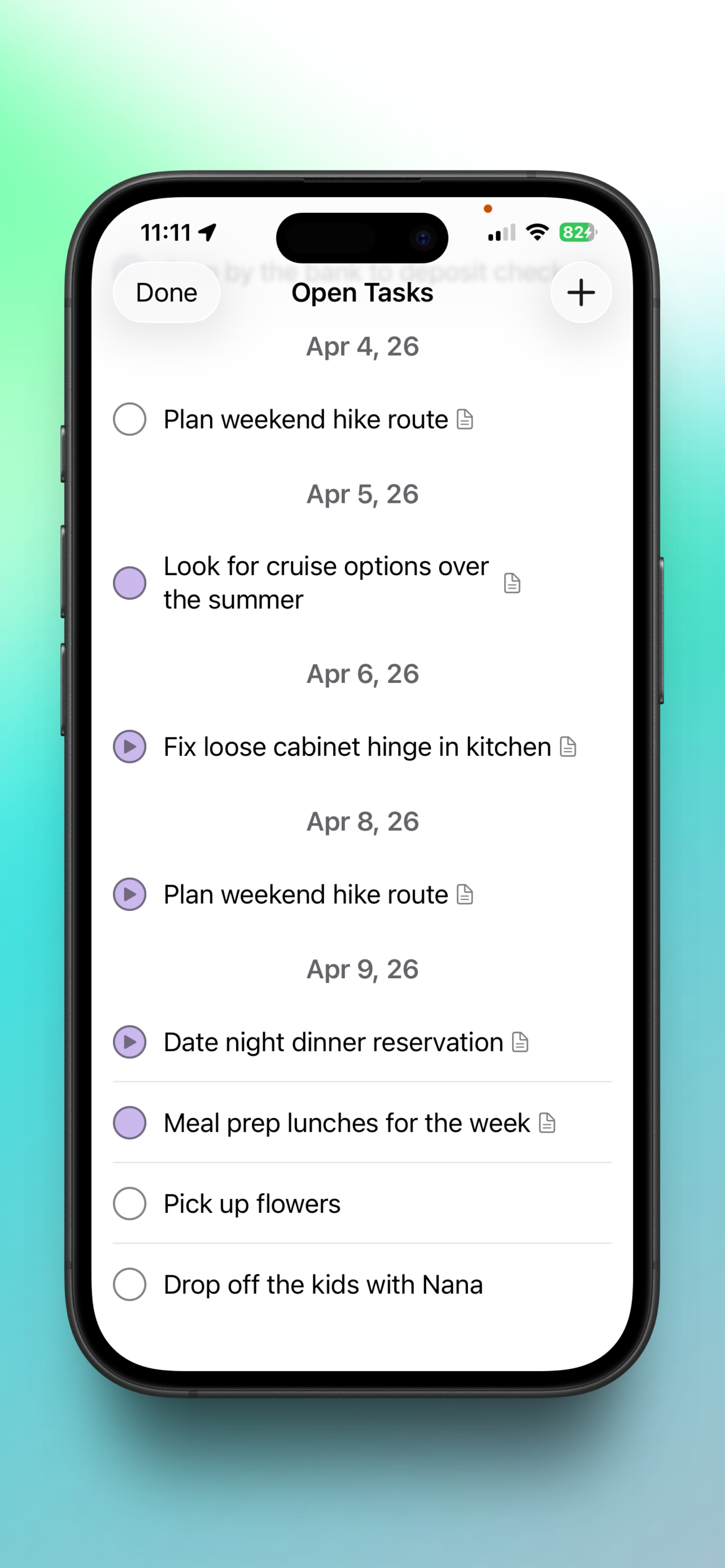 Vale Notes task list showing various task states